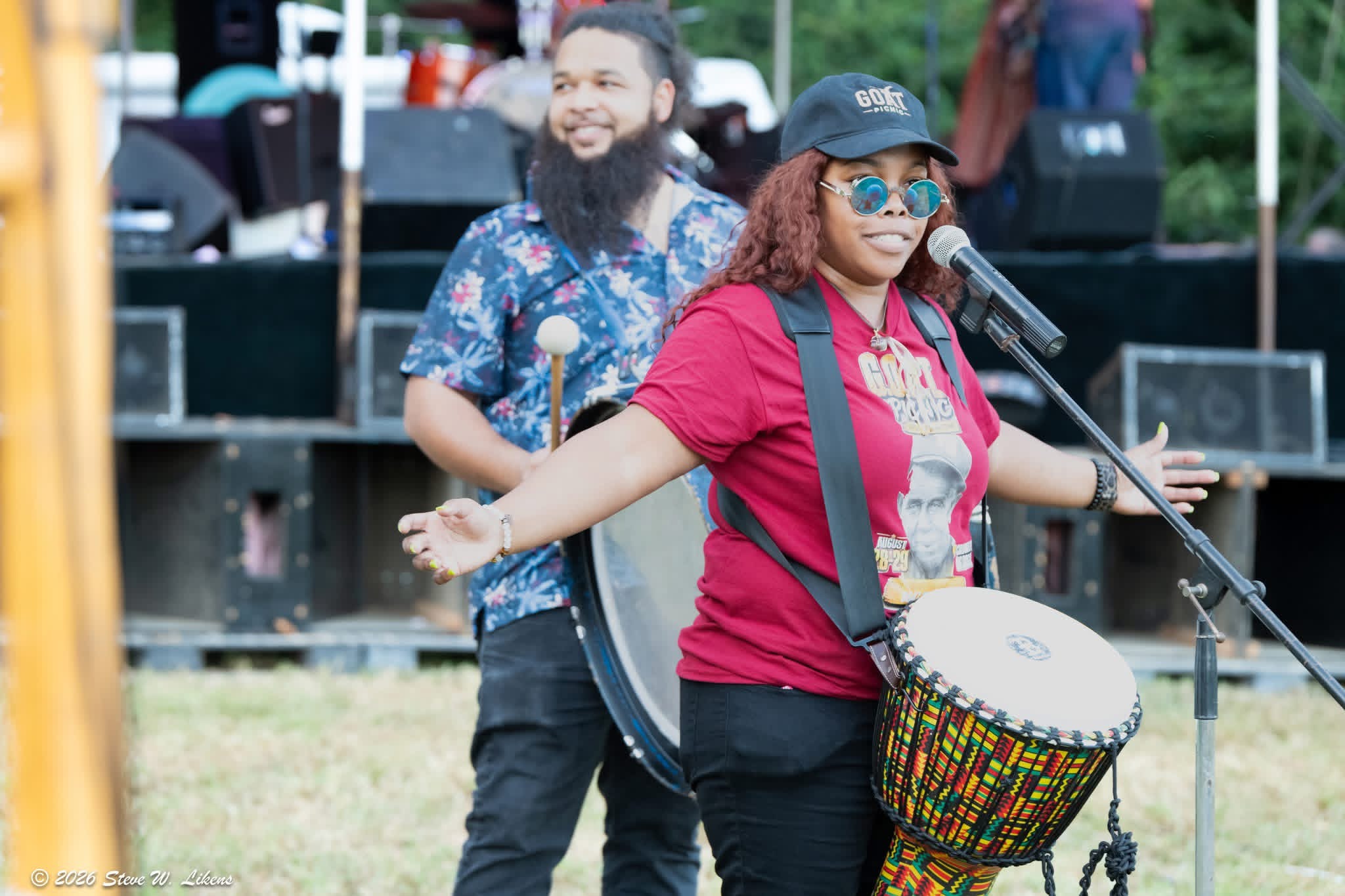 Young Rising Stars Fife & Drum Band musicians performing at the Goat Picnic